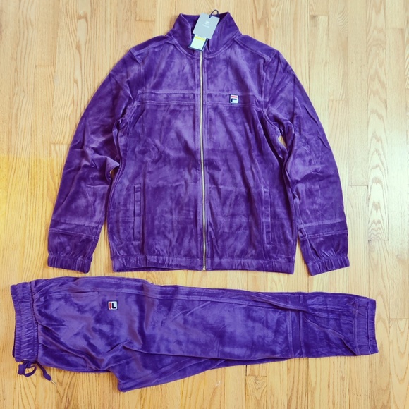Fila Men's Velour Sweatsuit Tracksuit Purple Velvet Set Size 2XL NWT - Picture 3 of 12